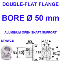 STHWCB double-flat flange aluminum open shaft support, 50 mm bore