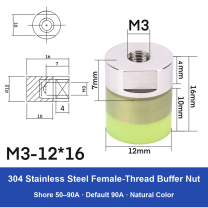 Female Thread M3 – Ø12 × 16 mm, 304 stainless steel polyurethane-coated buffer component