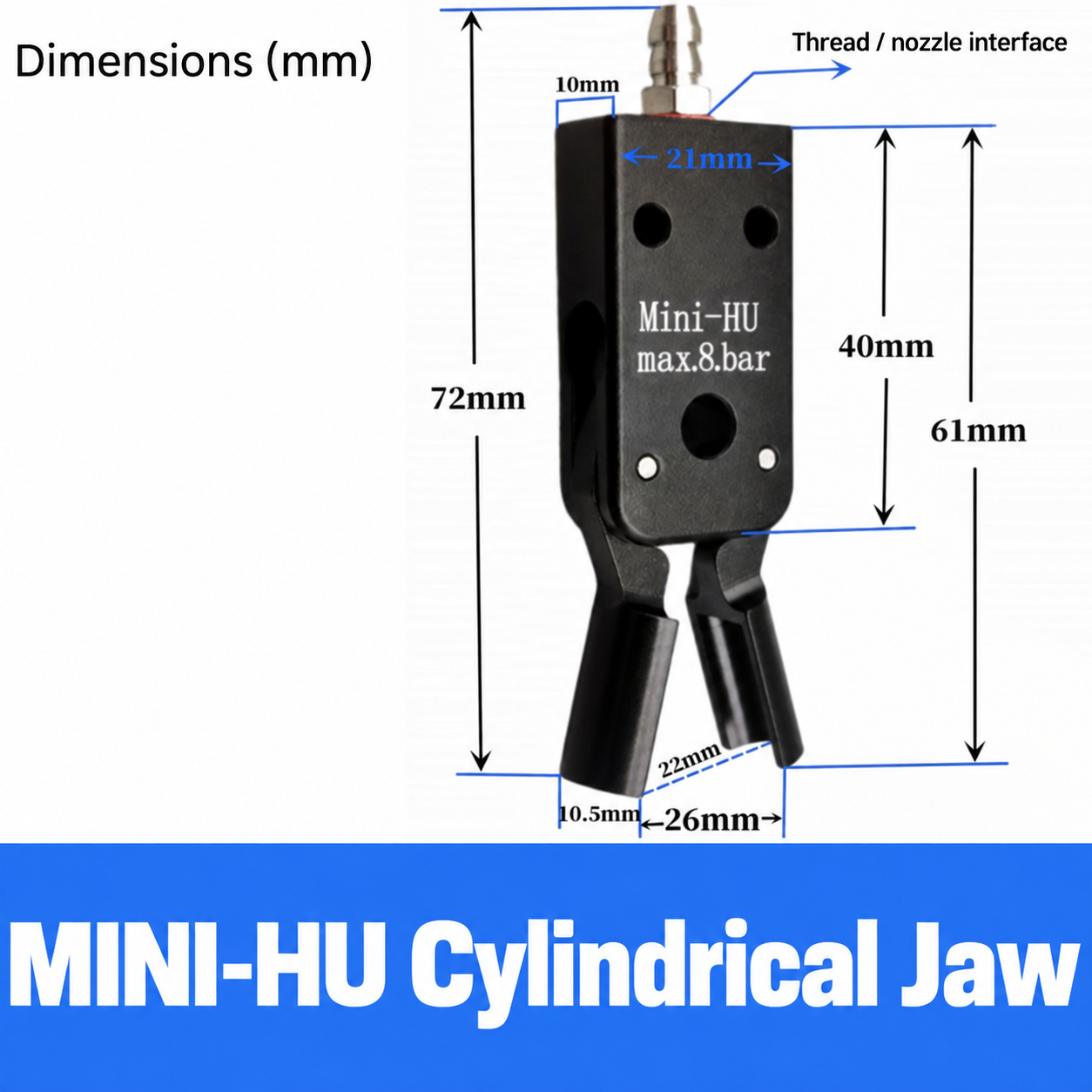 Mini pneumatic gripper or replacement jaw, MINI-HU Cylindrical Jaw