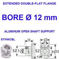 STHWCBL extended double-flat flange aluminum open shaft support, 12 mm bore
