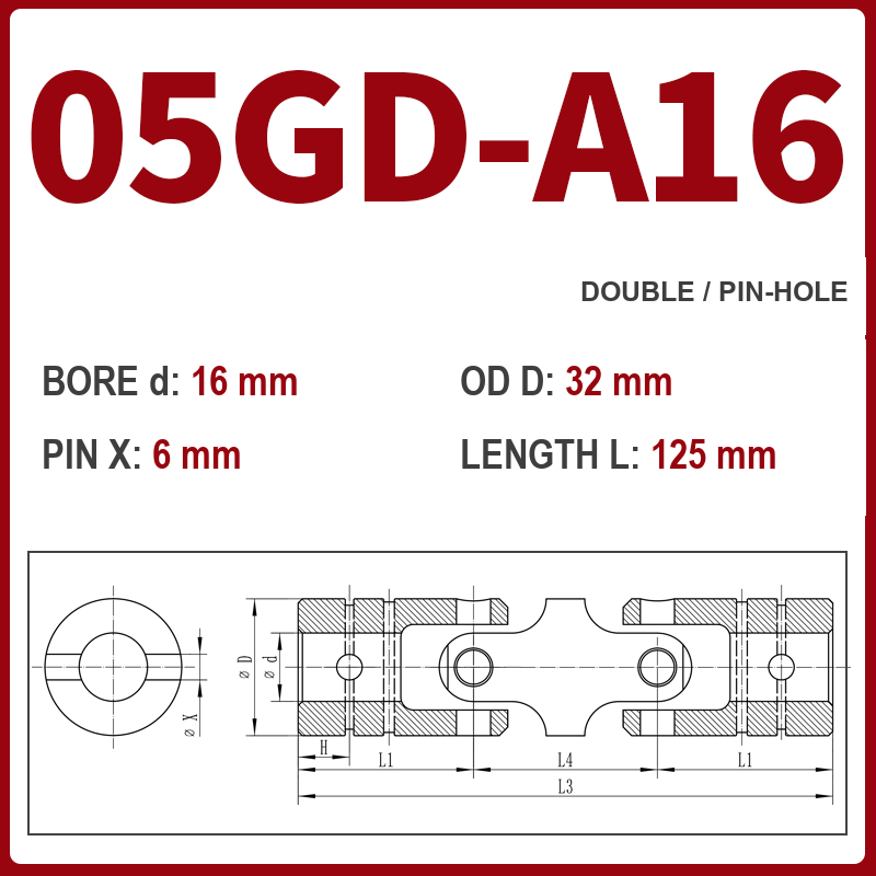 BOLTTE 05GD-A16 40Cr universal joint coupling dimension drawing