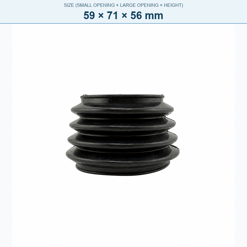 Pagoda-style rubber bellows dust boot, 59 × 71 × 56 mm