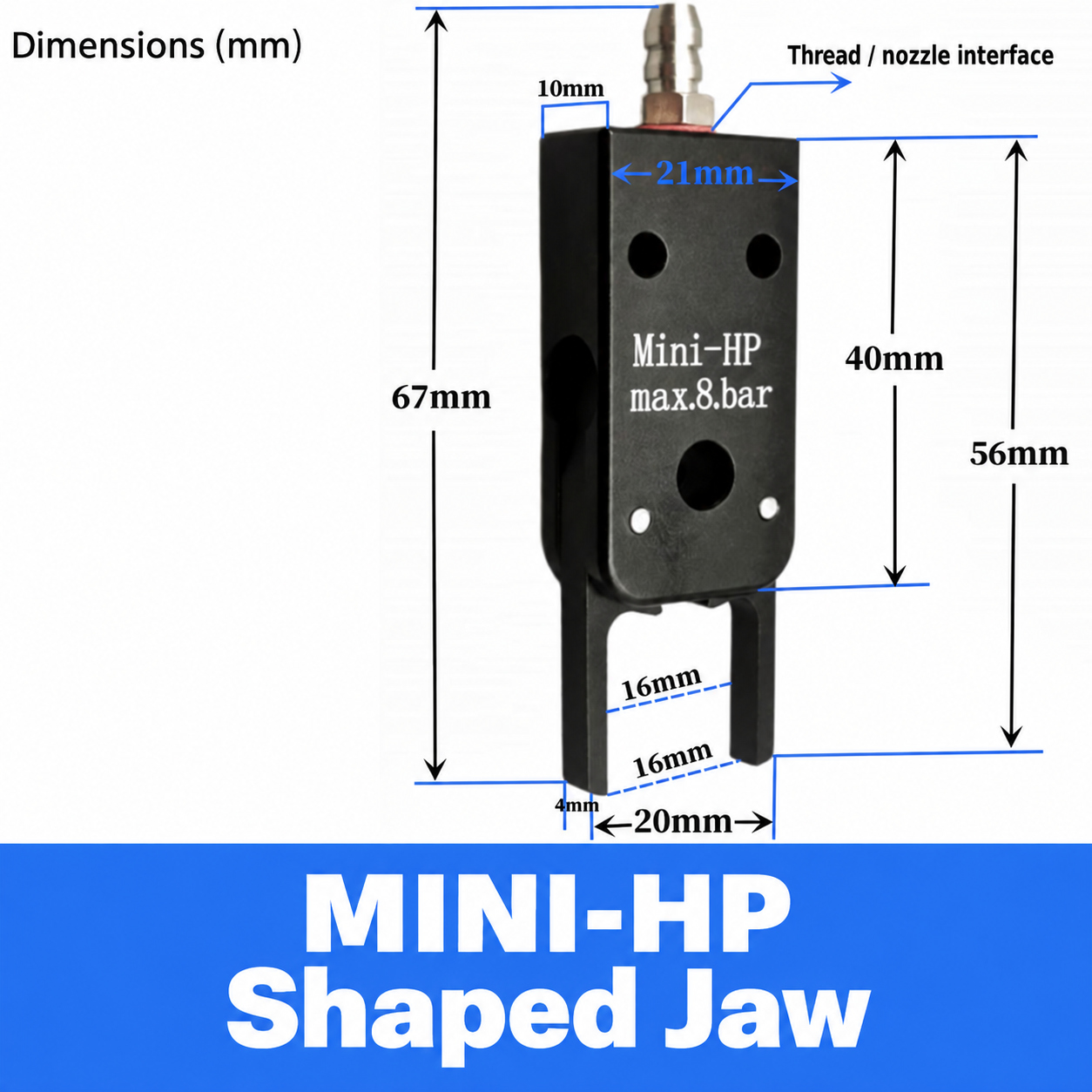 Mini pneumatic gripper or replacement jaw, MINI-HP Shaped Jaw