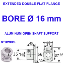 STHWCBL extended double-flat flange aluminum open shaft support, 16 mm bore