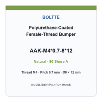 Natural 90 Shore A - M4*0.7-8*12 polyurethane-coated female-thread bumper
