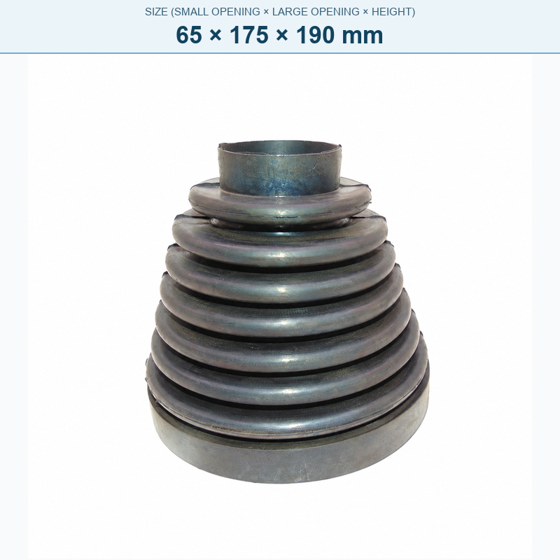 Pagoda-style rubber bellows dust boot, 65 × 175 × 190 mm