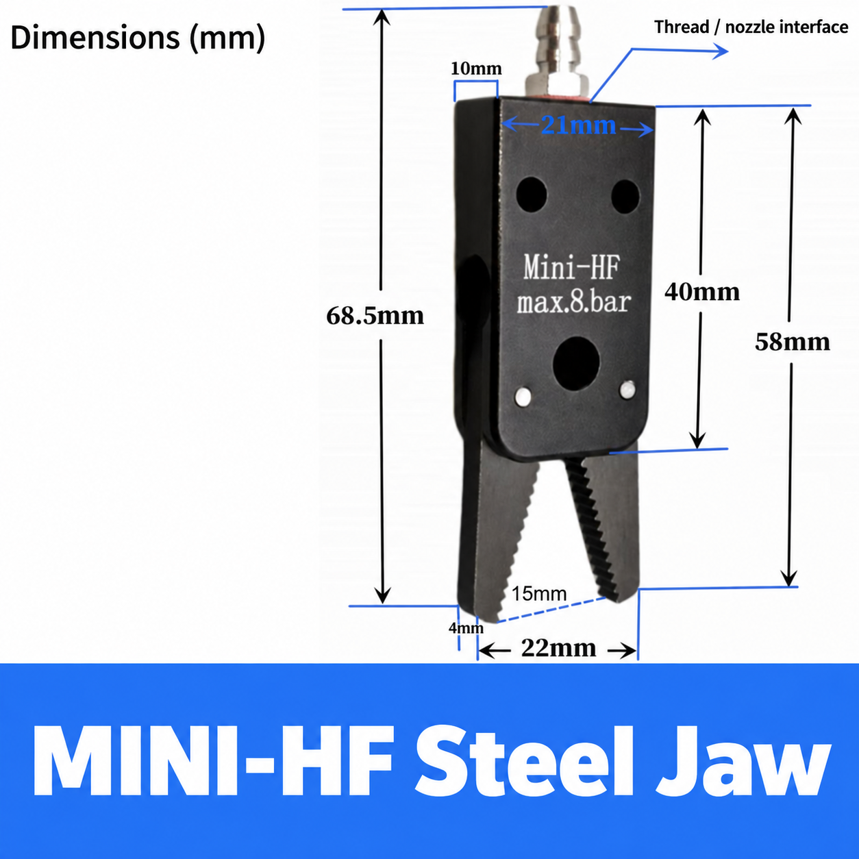 Mini pneumatic gripper or replacement jaw, MINI-HF Steel Jaw