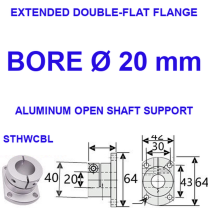 STHWCBL extended double-flat flange aluminum open shaft support, 20 mm bore