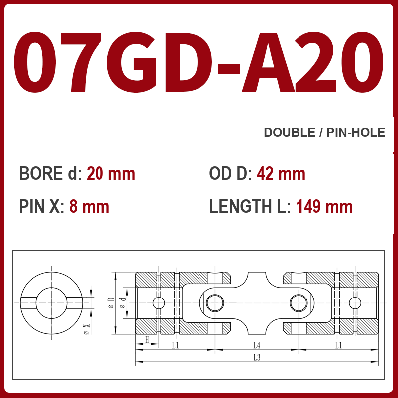 BOLTTE 07GD-A20 40Cr universal joint coupling dimension drawing