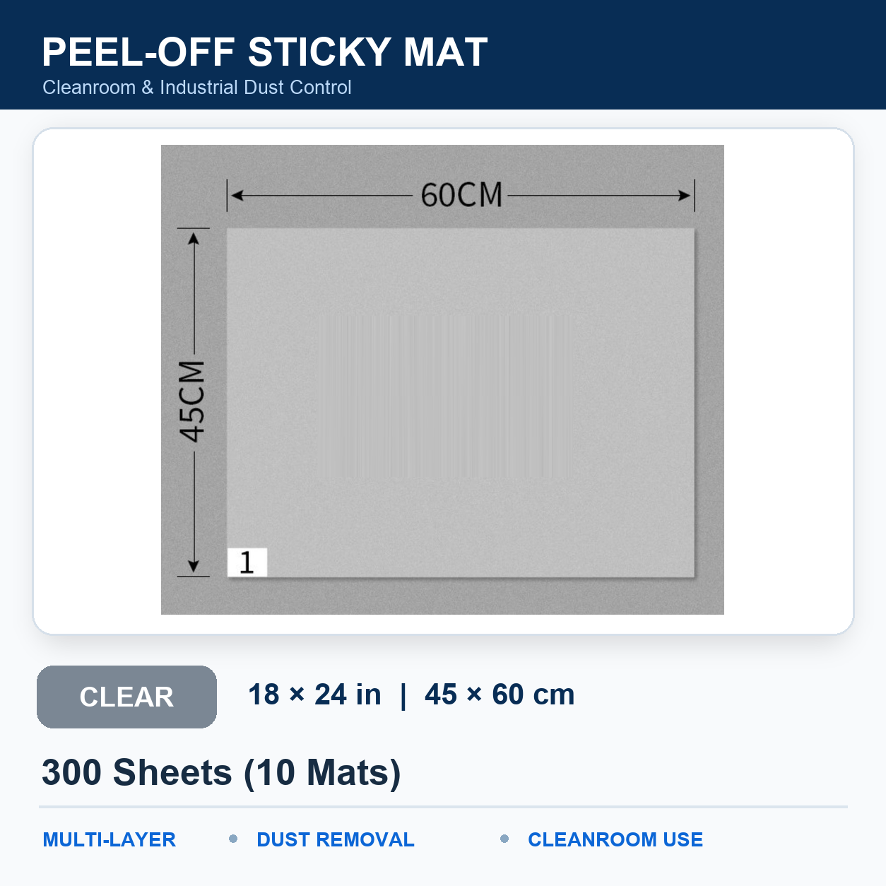BOLTTE clear peel-off sticky mat Clear – 18 × 24 in (45 × 60 cm) – 300 Sheets (10 Mats)
