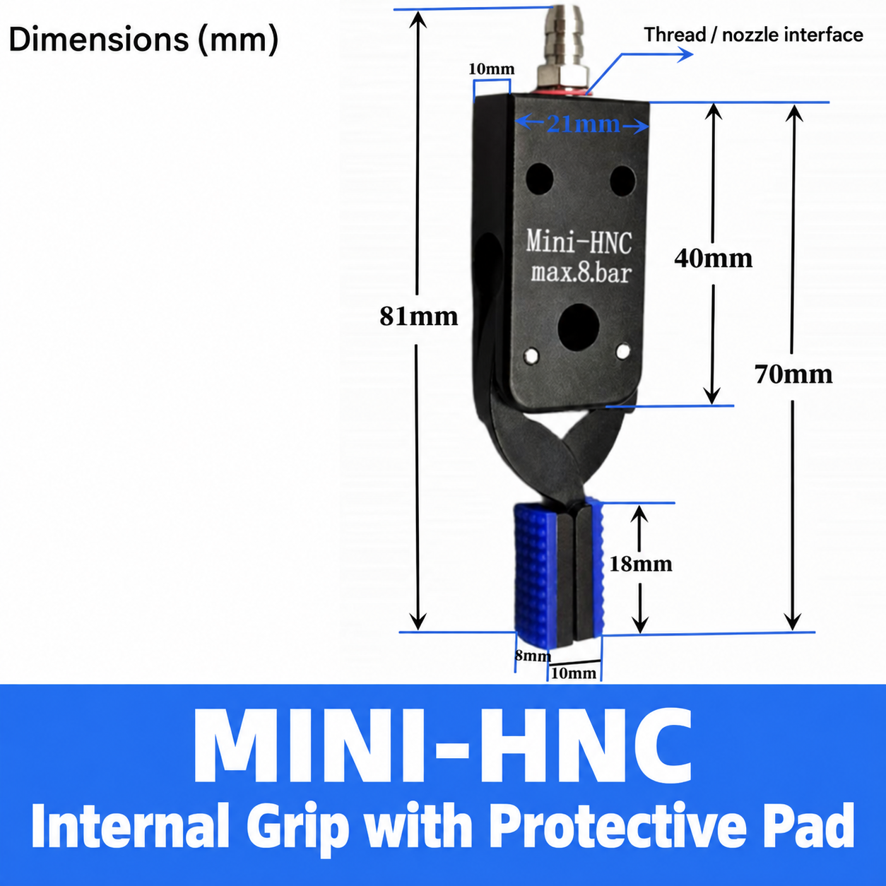 Mini pneumatic gripper or replacement jaw, MINI-HNC Internal Grip with Protective Pad