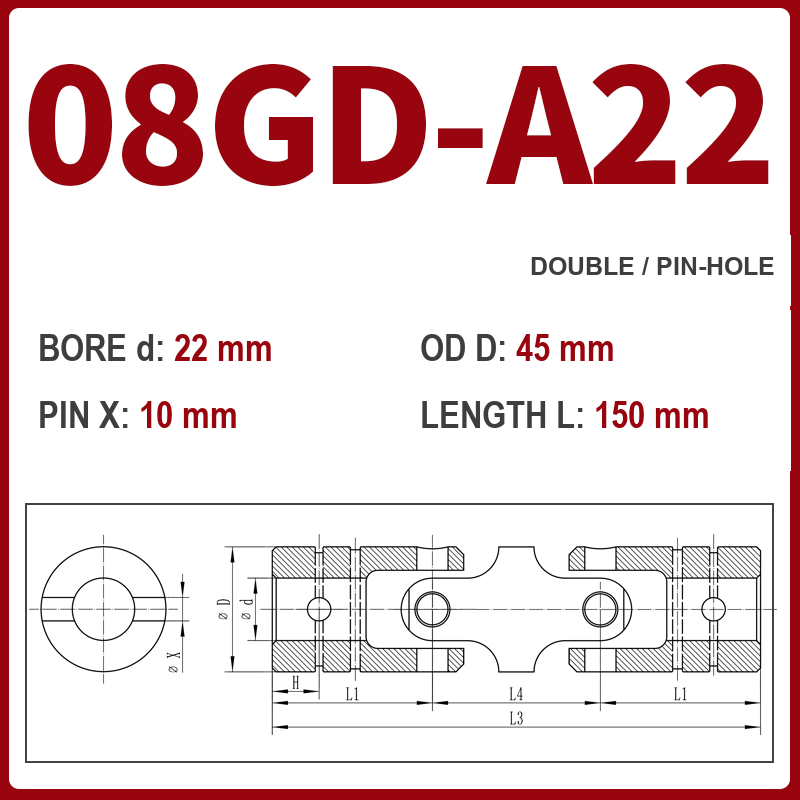 BOLTTE 08GD-A22 40Cr universal joint coupling dimension drawing