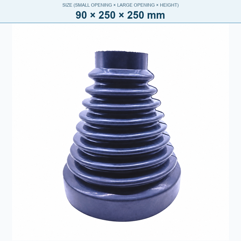 Pagoda-style rubber bellows dust boot, 90 × 250 × 250 mm