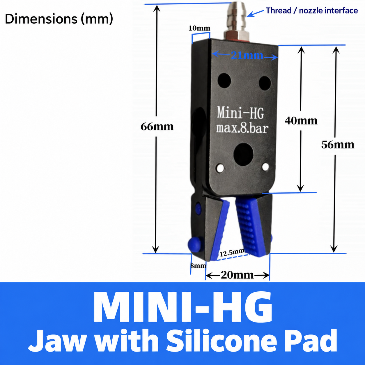 Mini pneumatic gripper or replacement jaw, MINI-HG Jaw with Silicone Pad