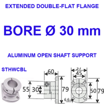 STHWCBL extended double-flat flange aluminum open shaft support, 30 mm bore
