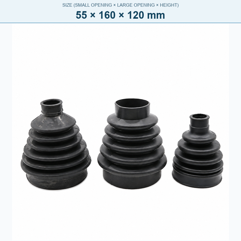 Pagoda-style rubber bellows dust boot, 55 × 160 × 120 mm