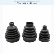 Pagoda-style rubber bellows dust boot, 55 × 160 × 120 mm