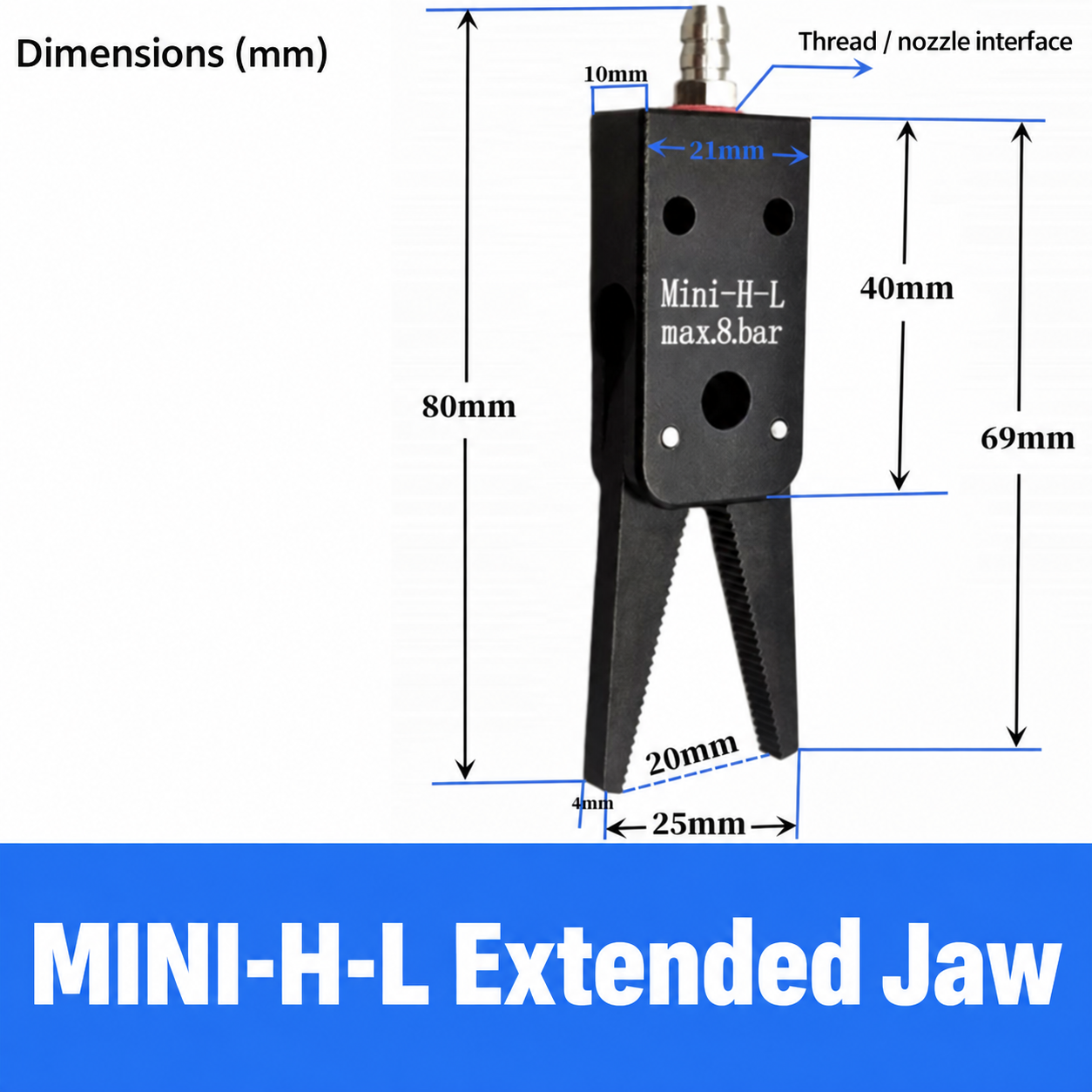 Mini pneumatic gripper or replacement jaw, MINI-H-L Extended Jaw
