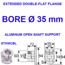 STHWCBL extended double-flat flange aluminum open shaft support, 35 mm bore