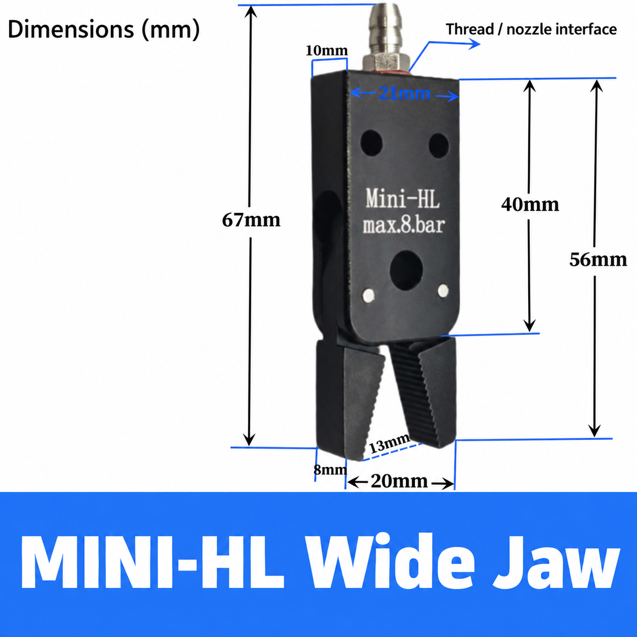Mini pneumatic gripper or replacement jaw, MINI-HL Wide Jaw
