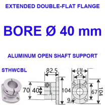STHWCBL extended double-flat flange aluminum open shaft support, 40 mm bore
