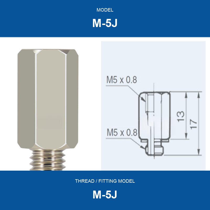 M-5J threaded vacuum cup mount fitting with product view and dimensional drawing