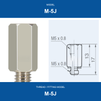 M-5J threaded vacuum cup mount fitting with product view and dimensional drawing