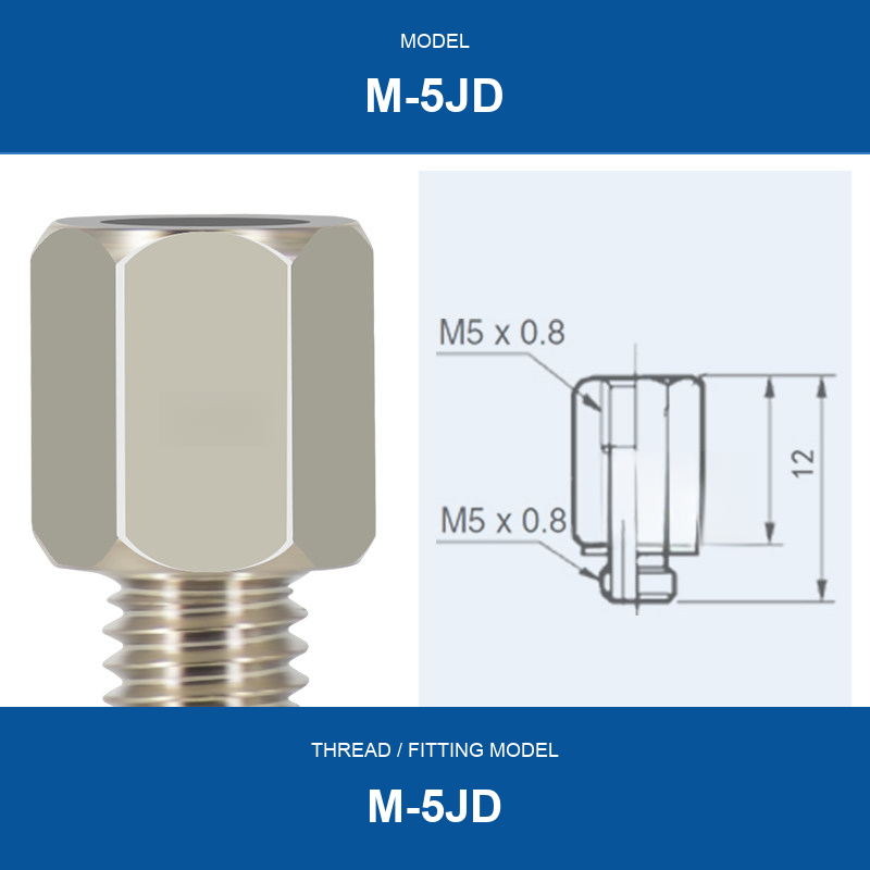 M-5JD threaded vacuum cup mount fitting with product view and dimensional drawing