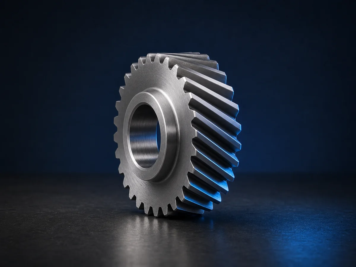 Illustrative render of a generic steel helical gear for drawing-based quotation