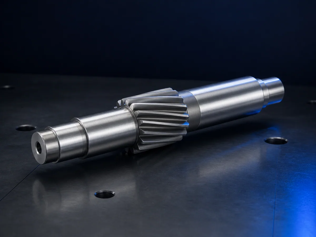 Illustrative render of a generic helical pinion shaft concept for drawing-based review