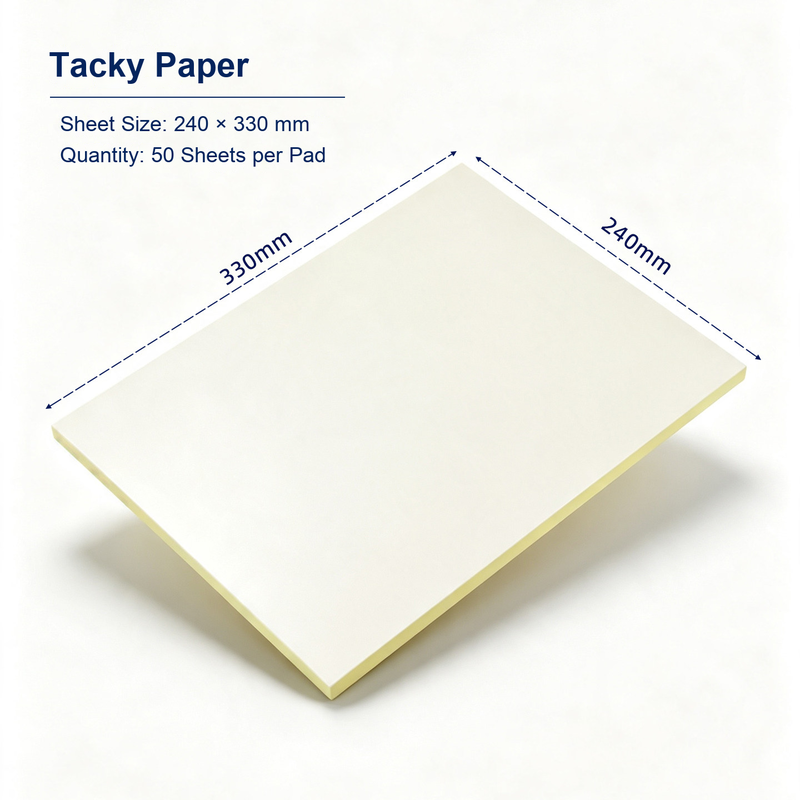 240 × 330 mm Tacky Paper · Yellow Base · 50 Sheets for silicone tacky roller and dust-removal system