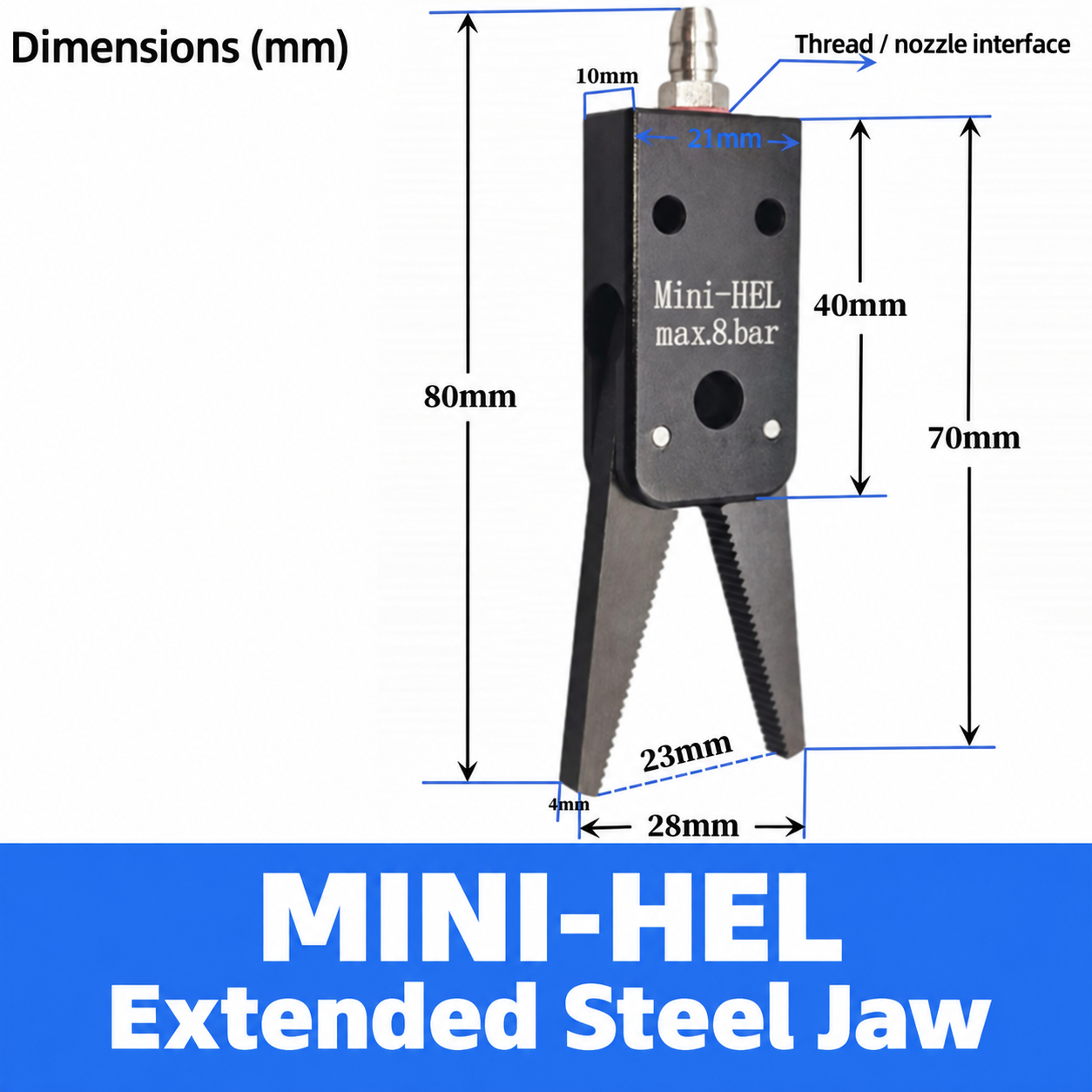Mini pneumatic gripper or replacement jaw, MINI-HEL Extended Steel Jaw