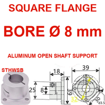 STHWSB square flange aluminum open shaft support, 8 mm bore