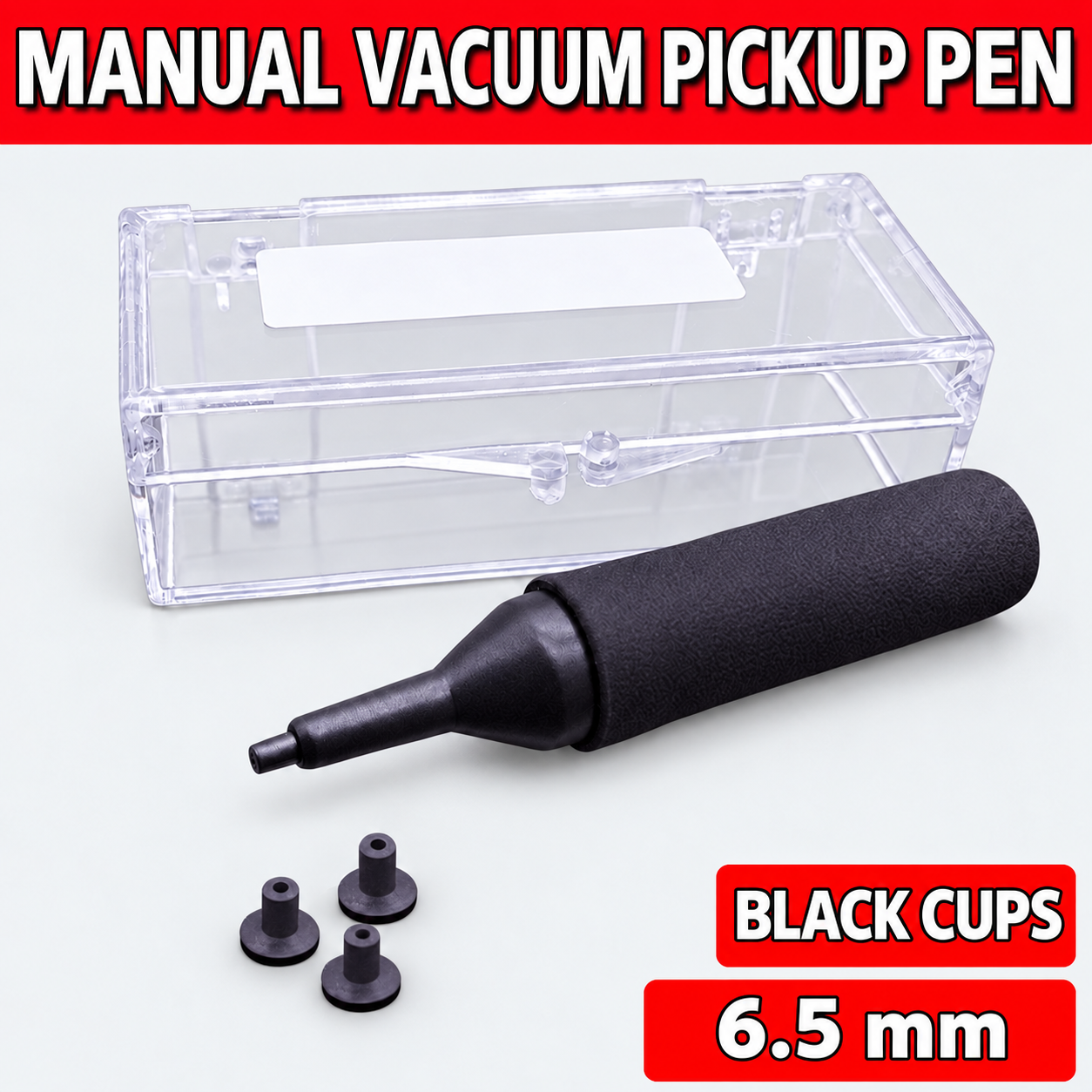 Unbranded manual vacuum pickup pen kit on light gray - Black cups - 6.5 mm