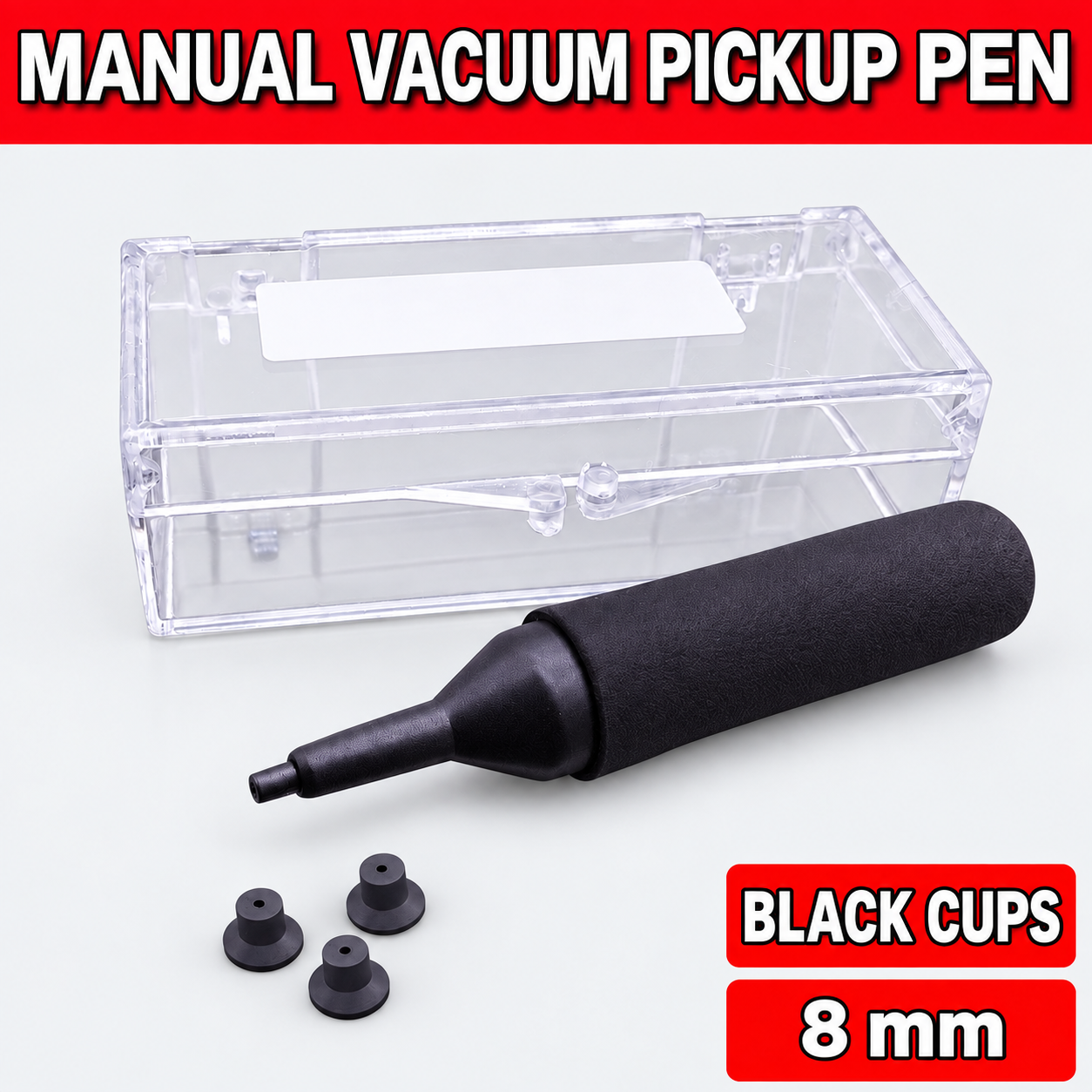 Unbranded manual vacuum pickup pen kit on light gray - Black cups - 8 mm