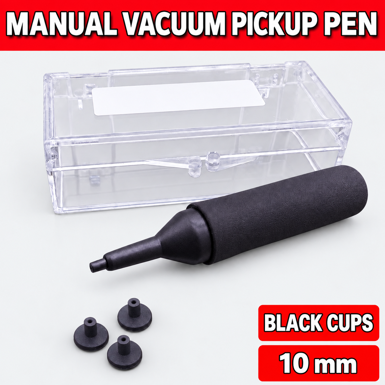 Unbranded manual vacuum pickup pen kit on light gray - Black cups - 10 mm