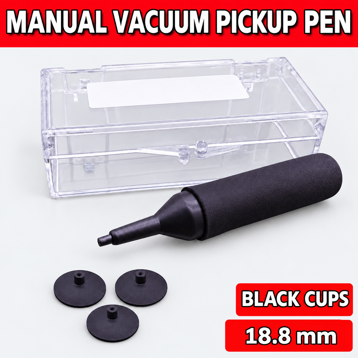 Unbranded manual vacuum pickup pen kit on light gray - Black cups - 18.8 mm