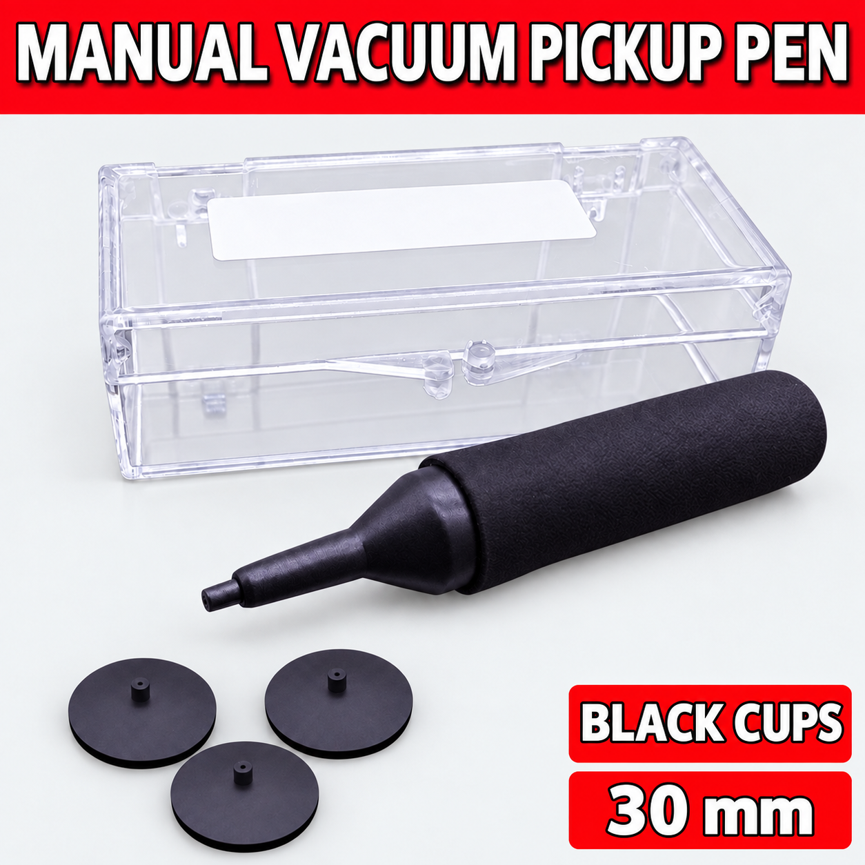 Unbranded manual vacuum pickup pen kit on light gray - Black cups - 30 mm