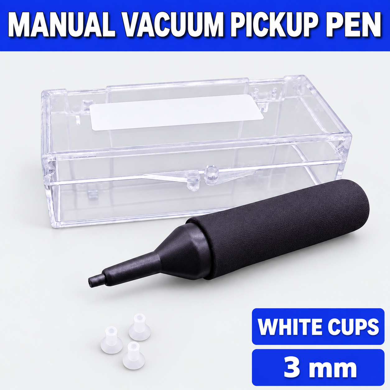 Unbranded manual vacuum pickup pen kit on light gray - White cups - 3 mm