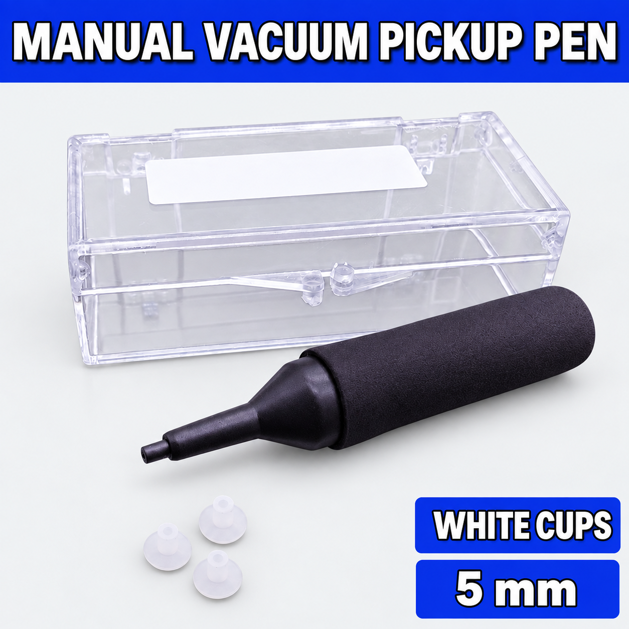 Unbranded manual vacuum pickup pen kit on light gray - White cups - 5 mm