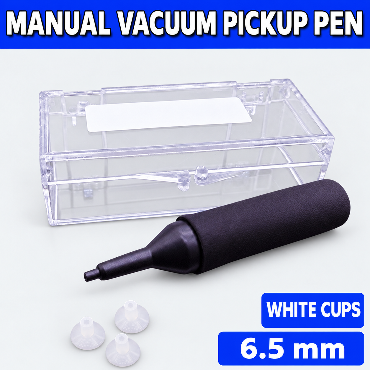 Unbranded manual vacuum pickup pen kit on light gray - White cups - 6.5 mm