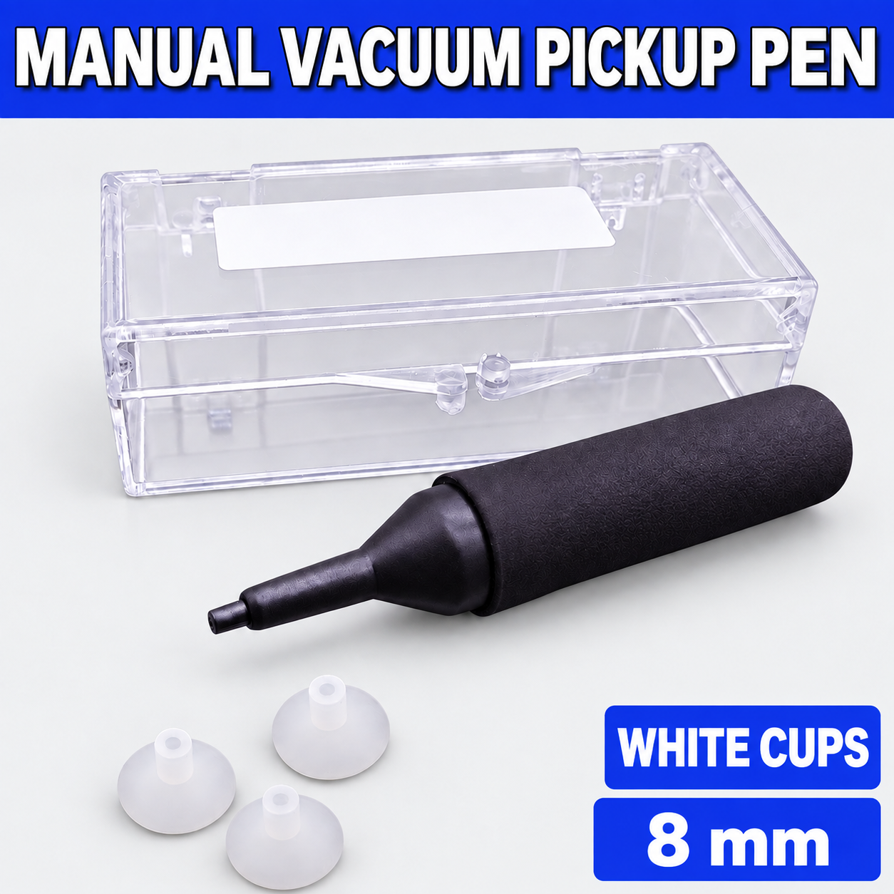 Unbranded manual vacuum pickup pen kit on light gray - White cups - 8 mm