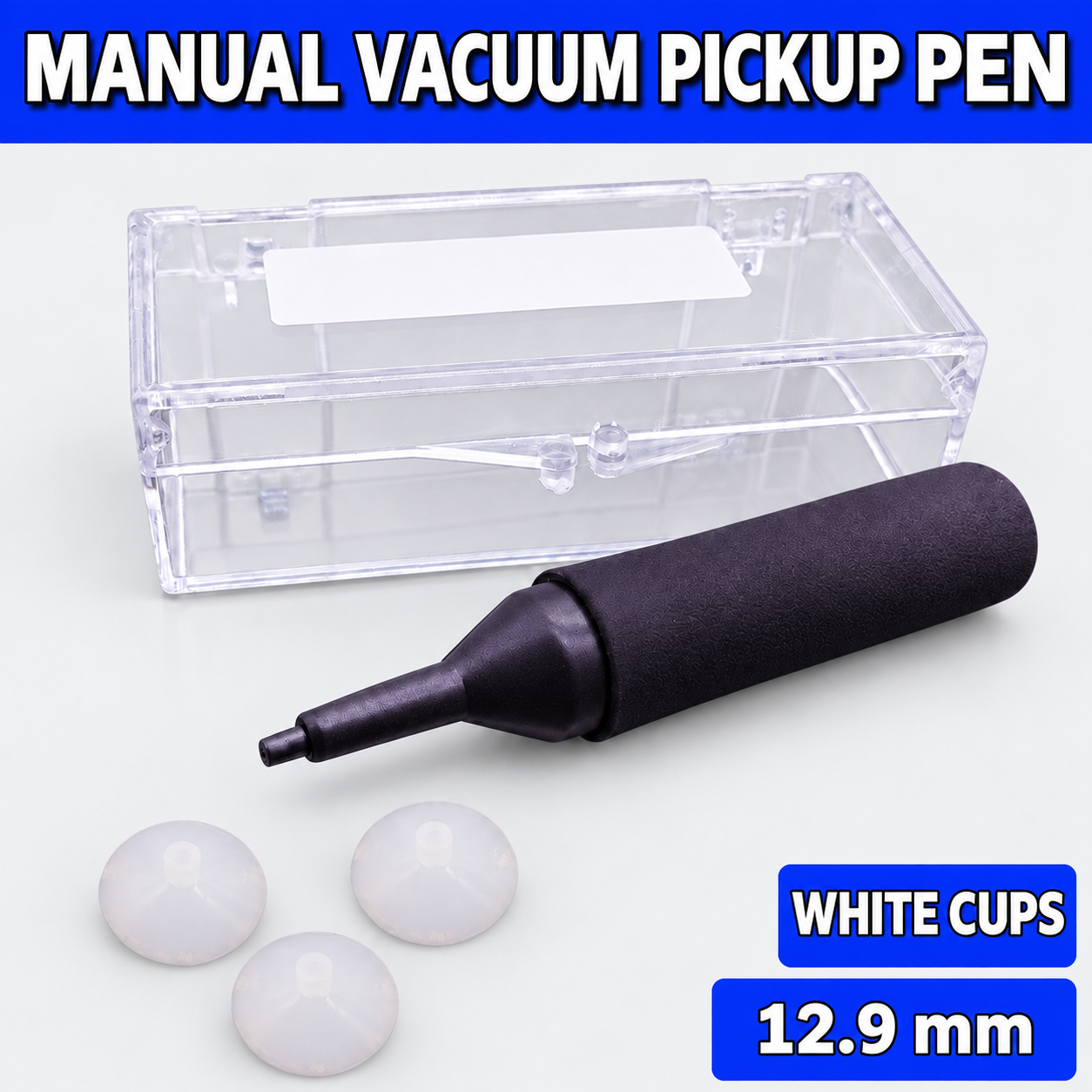 Unbranded manual vacuum pickup pen kit on light gray - White cups - 12.9 mm