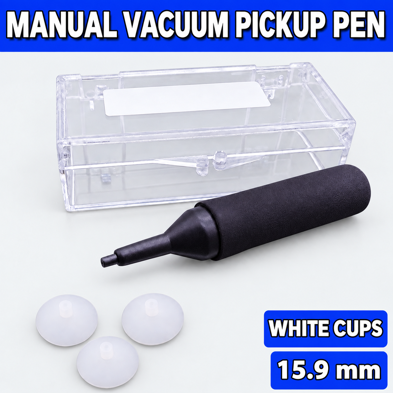 Unbranded manual vacuum pickup pen kit on light gray - White cups - 15.9 mm