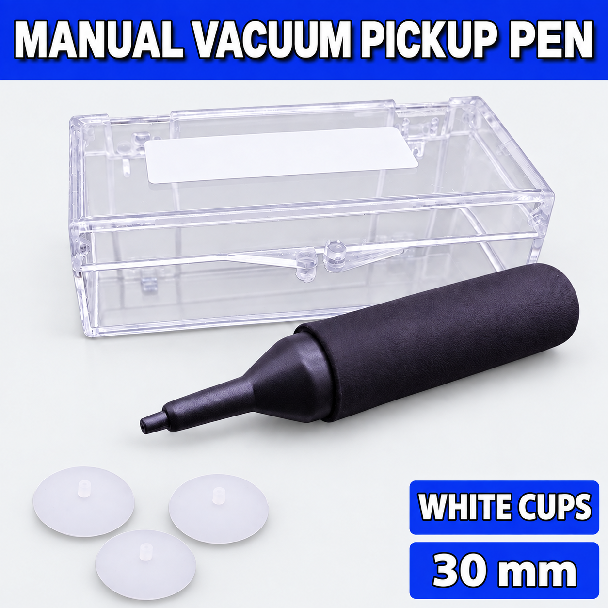 Unbranded manual vacuum pickup pen kit on light gray - White cups - 30 mm