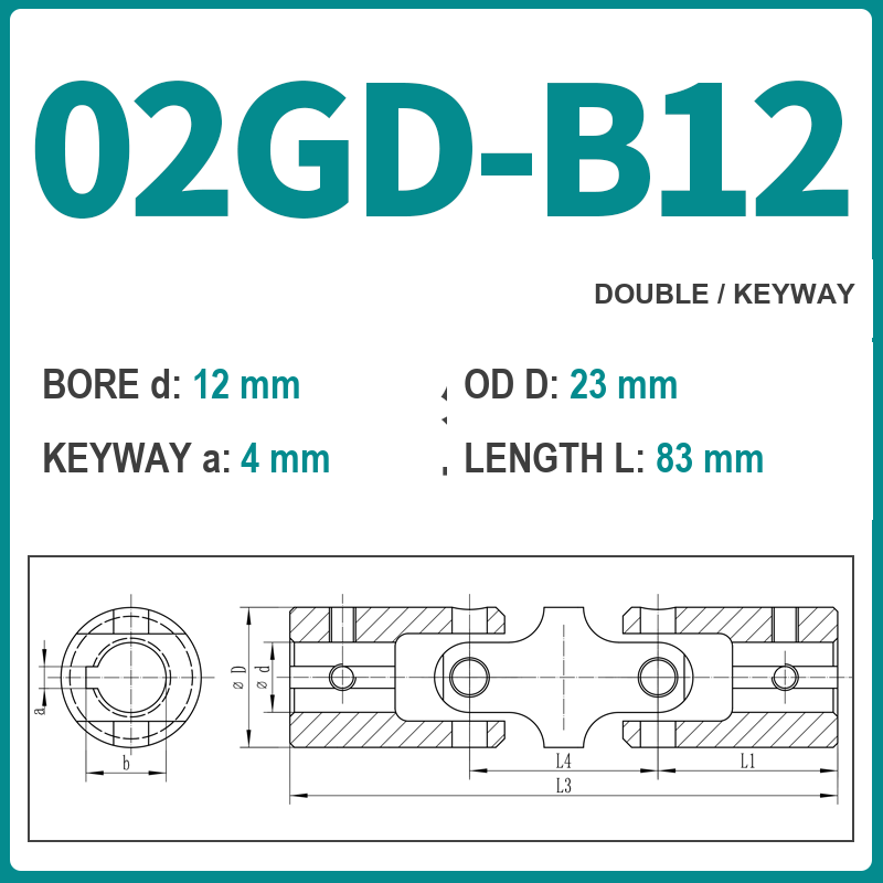 BOLTTE 02GD-B12 40Cr universal joint coupling dimension drawing