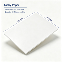 240 × 330 mm Tacky Paper · White Base · 50 Sheets for silicone tacky roller and dust-removal system