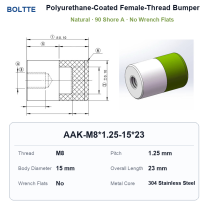 Natural 90 Shore A - M8*1.25-15*23 - No Wrench Flats polyurethane-coated female-thread bumper