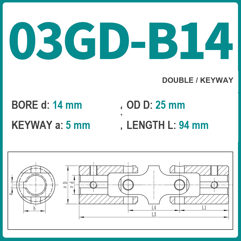 BOLTTE 03GD-B14 40Cr universal joint coupling dimension drawing