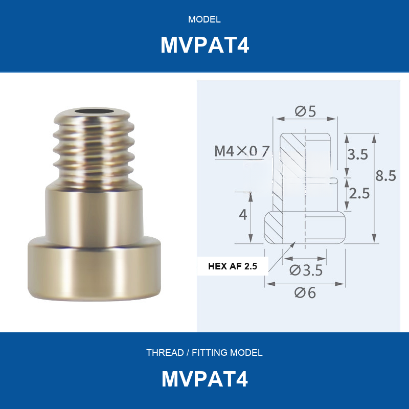 MVPAT4 threaded vacuum cup mount fitting with product view and dimensional drawing